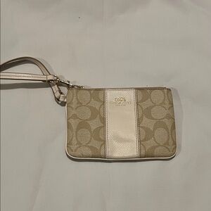 Coach Tan and Cream Signature Wristlet